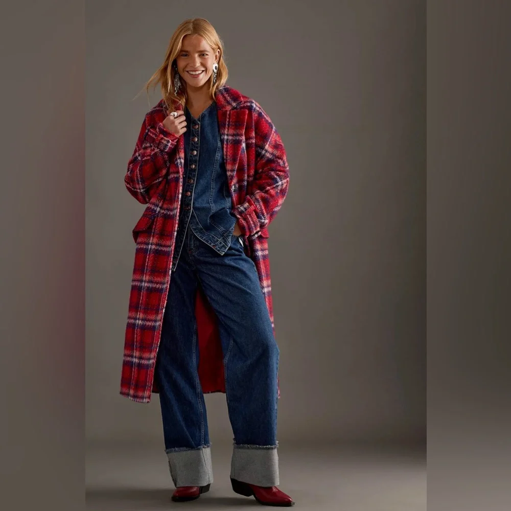 Anthropologie Wool-Blend Check Coat